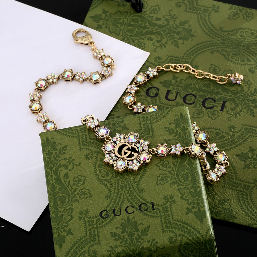 Gucci Double G Crystals Chain Choker Necklace