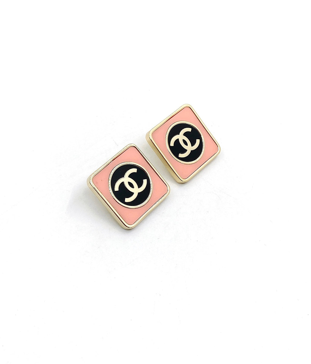 Chanel Square Pink Earrings - 18K Yellow Gold