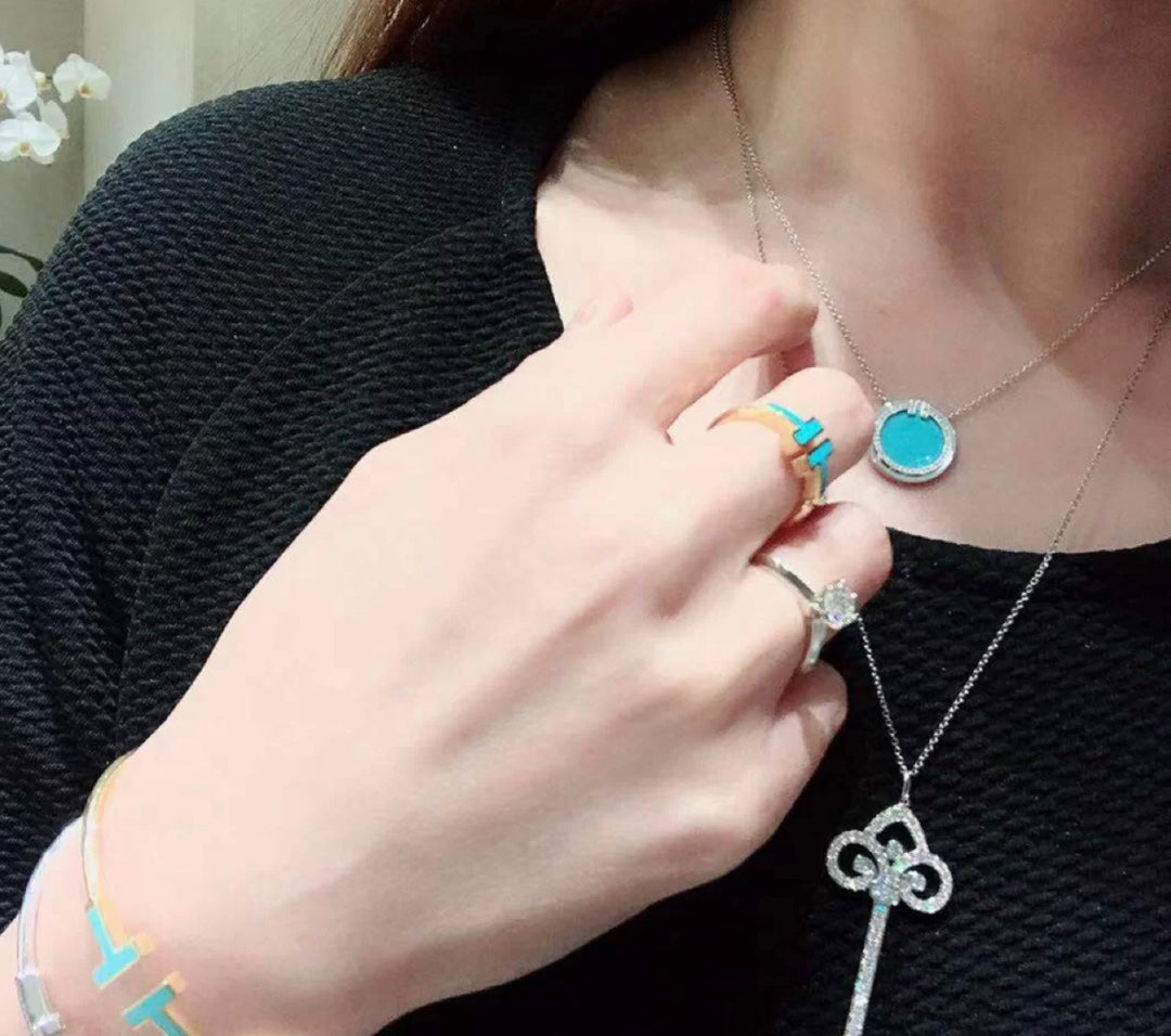 Tiffany Diamond & Turquoise Circle Pendant Necklace