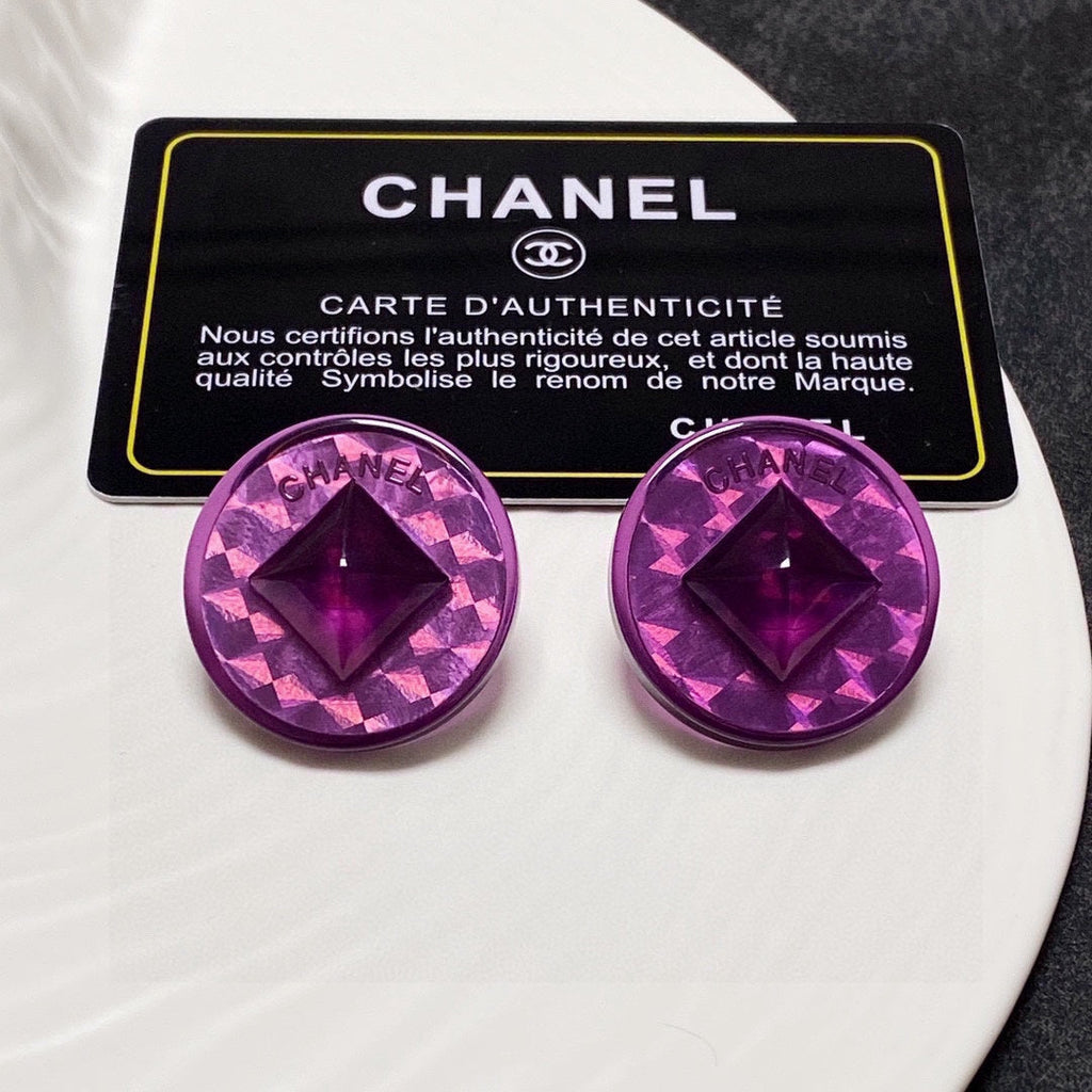 Chanel Vintage Purple Earrings - 18K Yellow Gold
