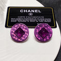 Chanel Vintage Purple Earrings - 18K Yellow Gold