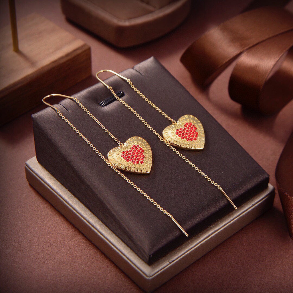 Valentino Red Heart Earrings - 18K Yellow Gold