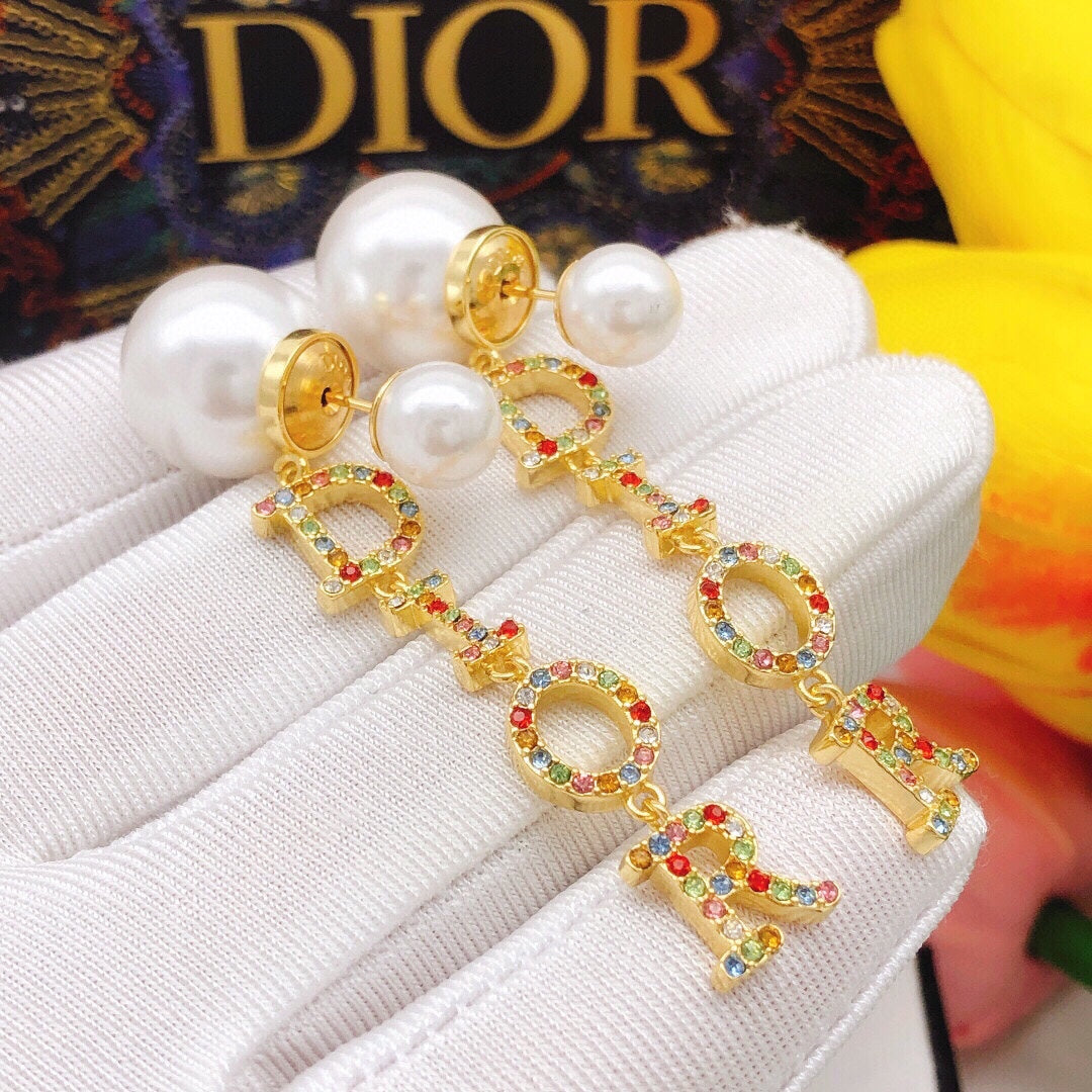 Dior Color Crystal Script Earrings