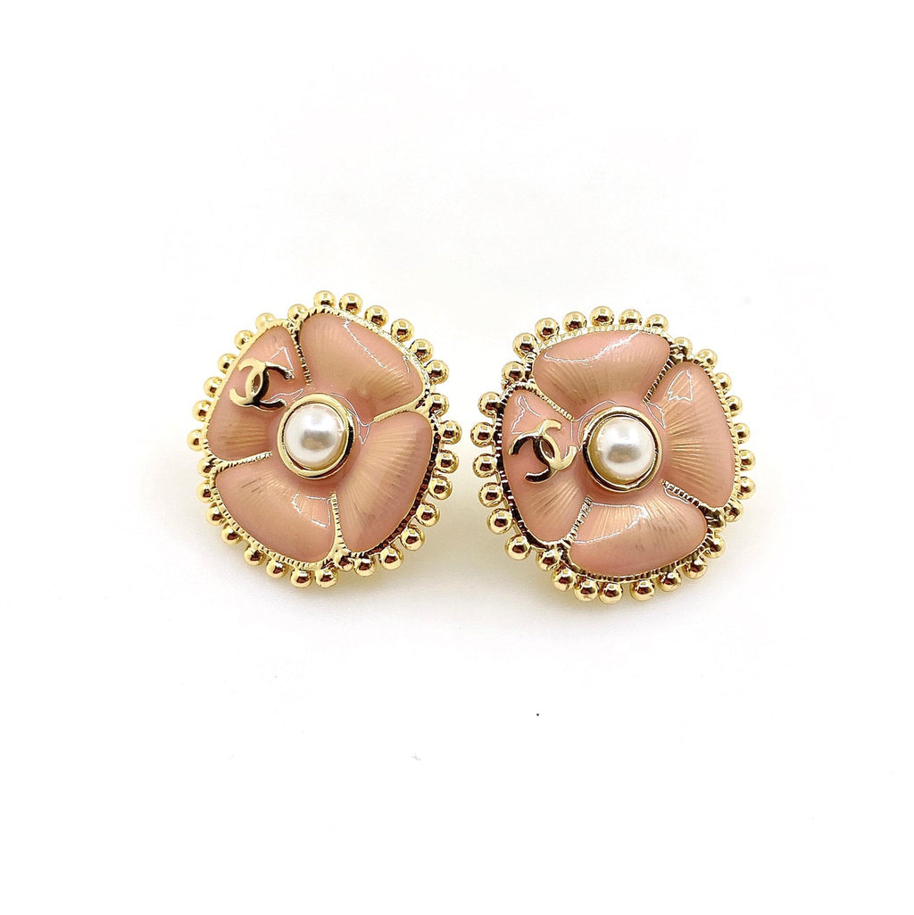Chanel Pink Pearl Earrings - 18K Yellow Gold