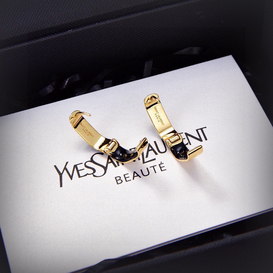 YSL Black Earrings - 18K Yellow Gold