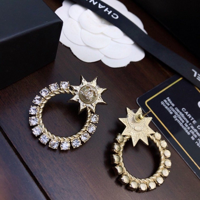 Chanel Star Full Crystal Earrings - 18K Gold