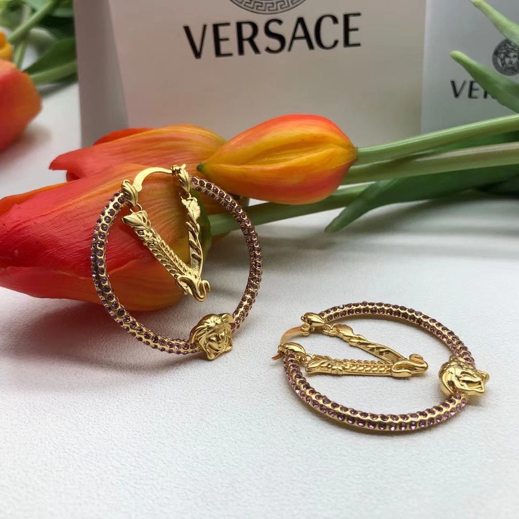 Pink Crystal Earrings - 18K Yellow Gold