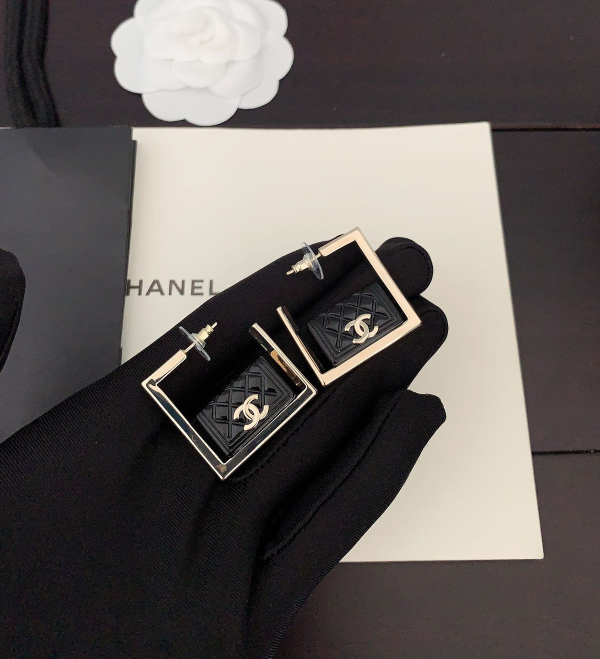 Chanel Black Bag Pendant Earrings - 18K Yellow Gold