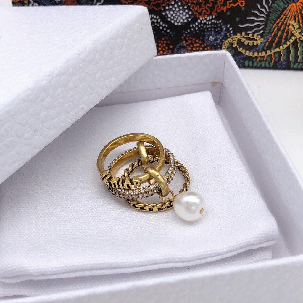 Dior Pearl & Crystal J'Adior Ring - 18K Yellow Gold