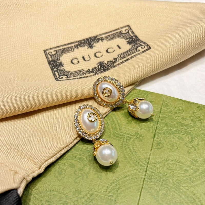 Gucci Double G Flower Pearl Earrings - 18K Yellow Gold