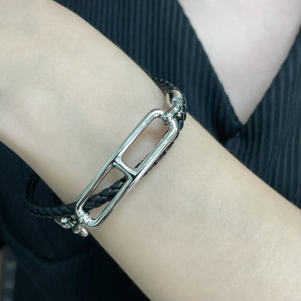 Hermes Roulis Double Tour Black Bracelet - 18K Gold