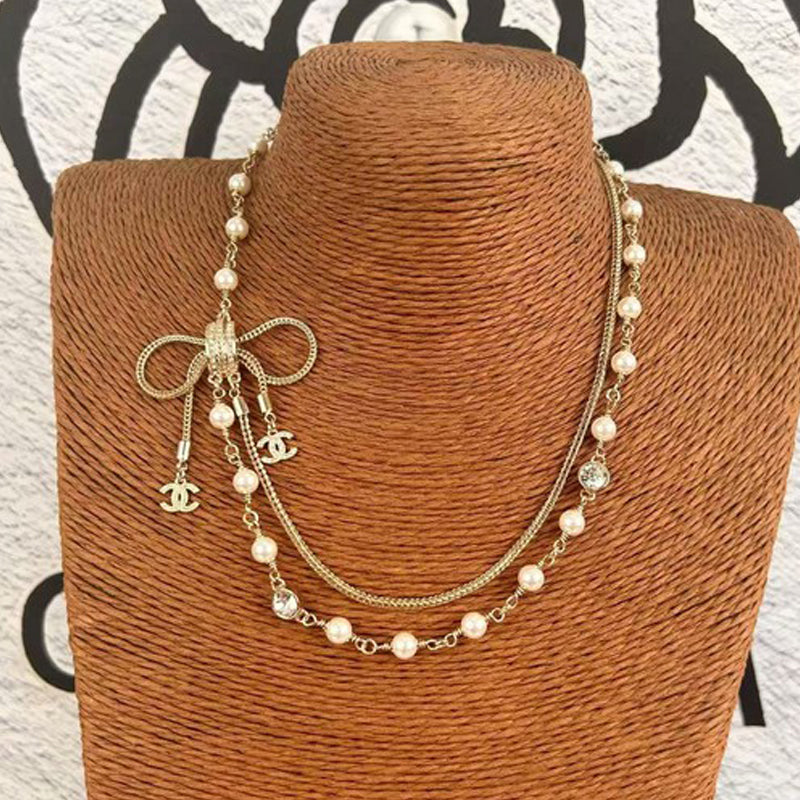 Chanel Bow Tie Pearl Necklace