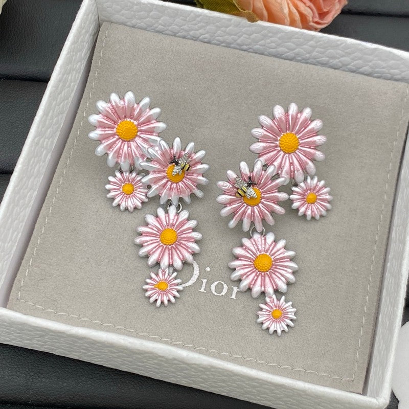 Dior Pink Flower Earrings - 18K White Gold