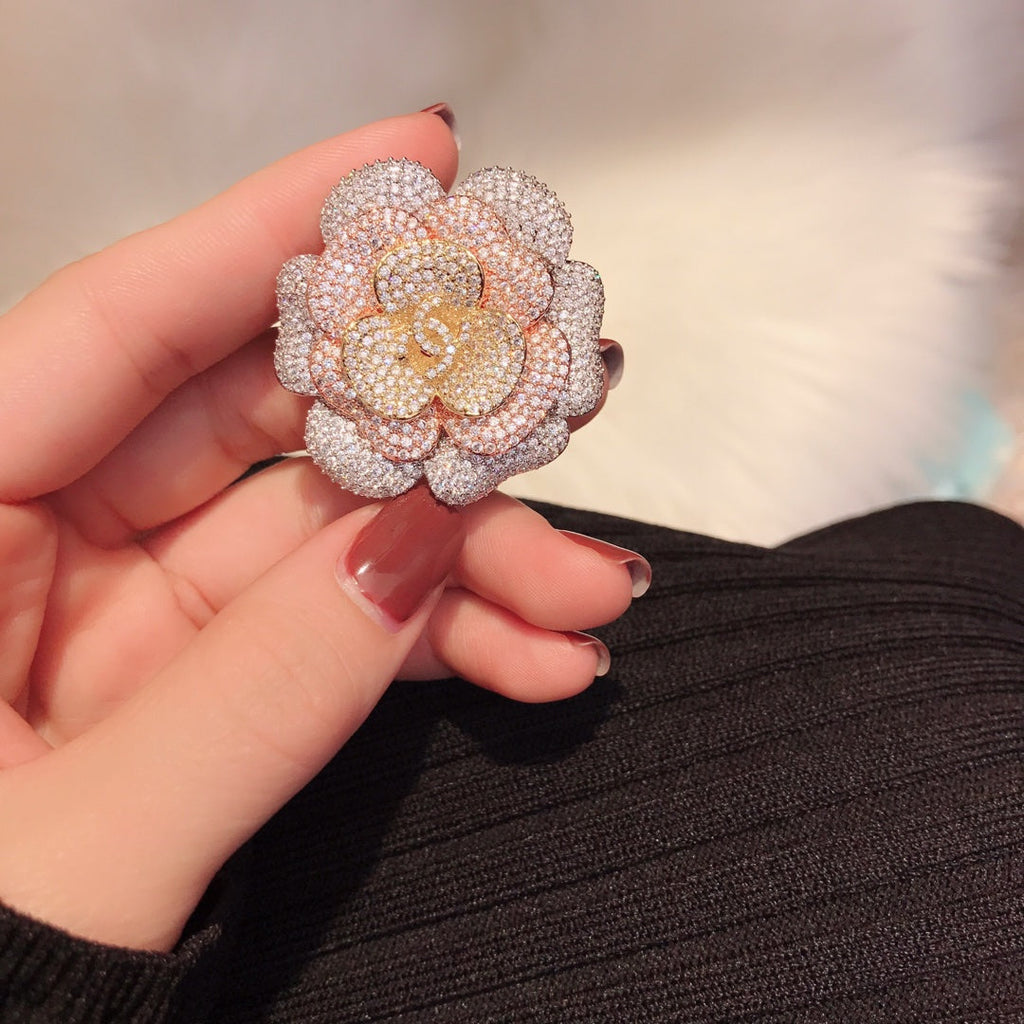 Chanel Pink Flower Diamond Brooch
