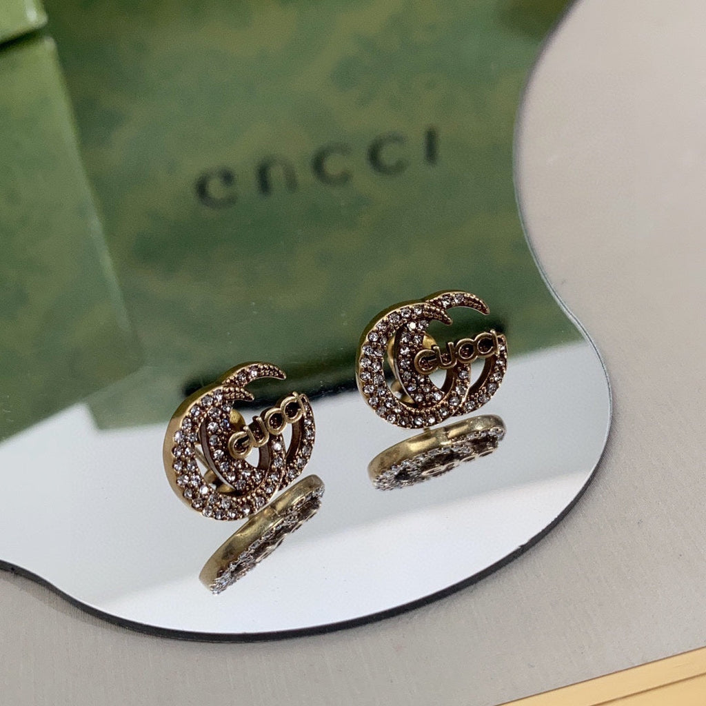 Gucci Double G Logo Diamond Earrings - 18K Yellow Gold