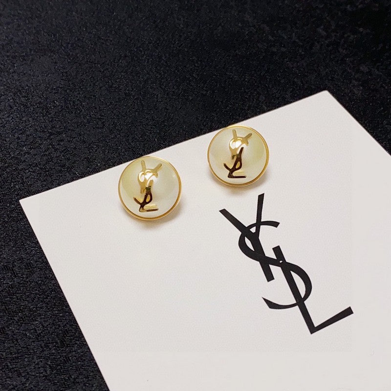 YSL White & Red Earrings - 18K Yellow Gold