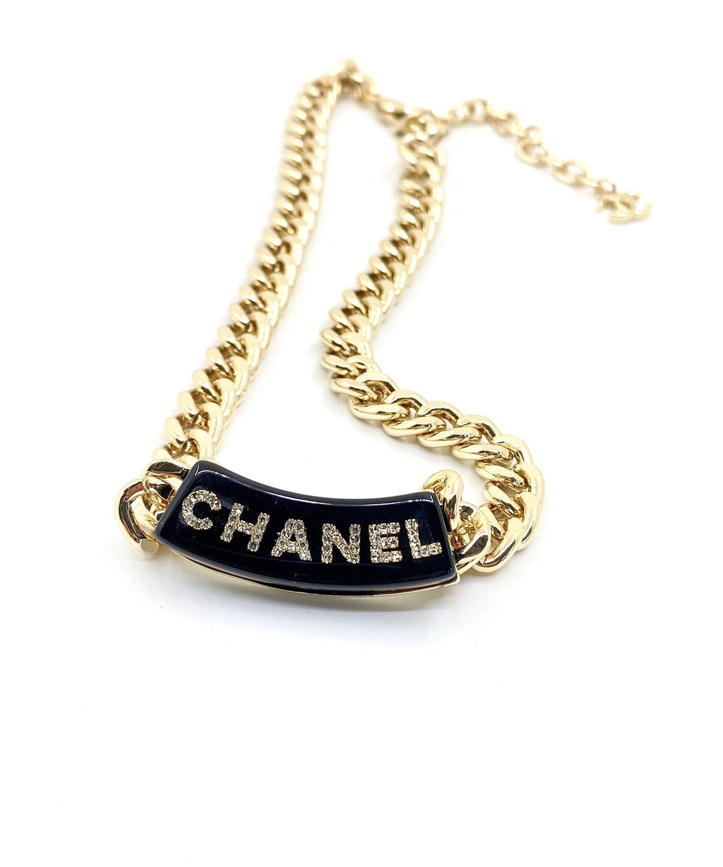 Chanel Black Logo Chain Necklace