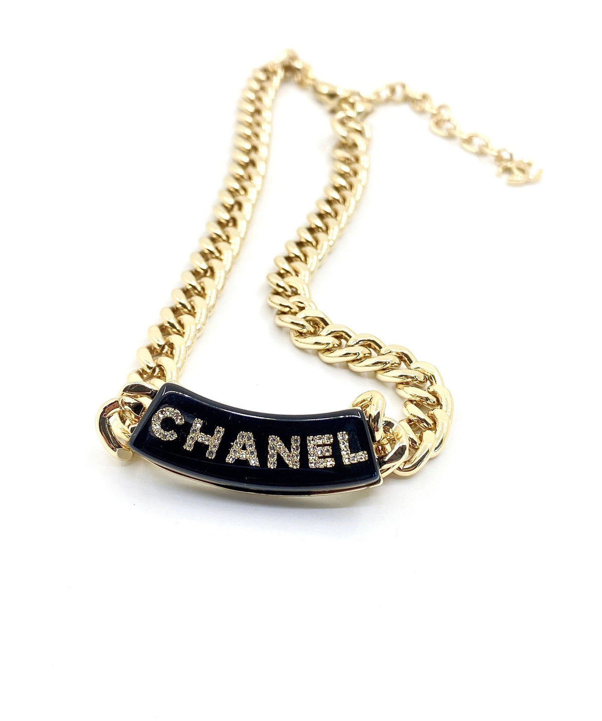 Chanel Black Logo Chain Necklace