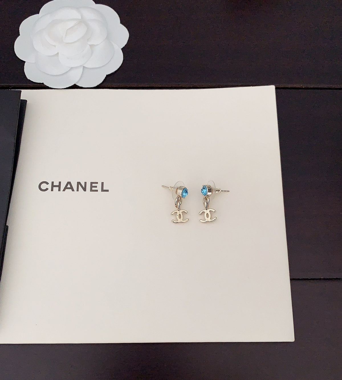 Chanel Blue Crystal Earrings - 18K Yellow Gold