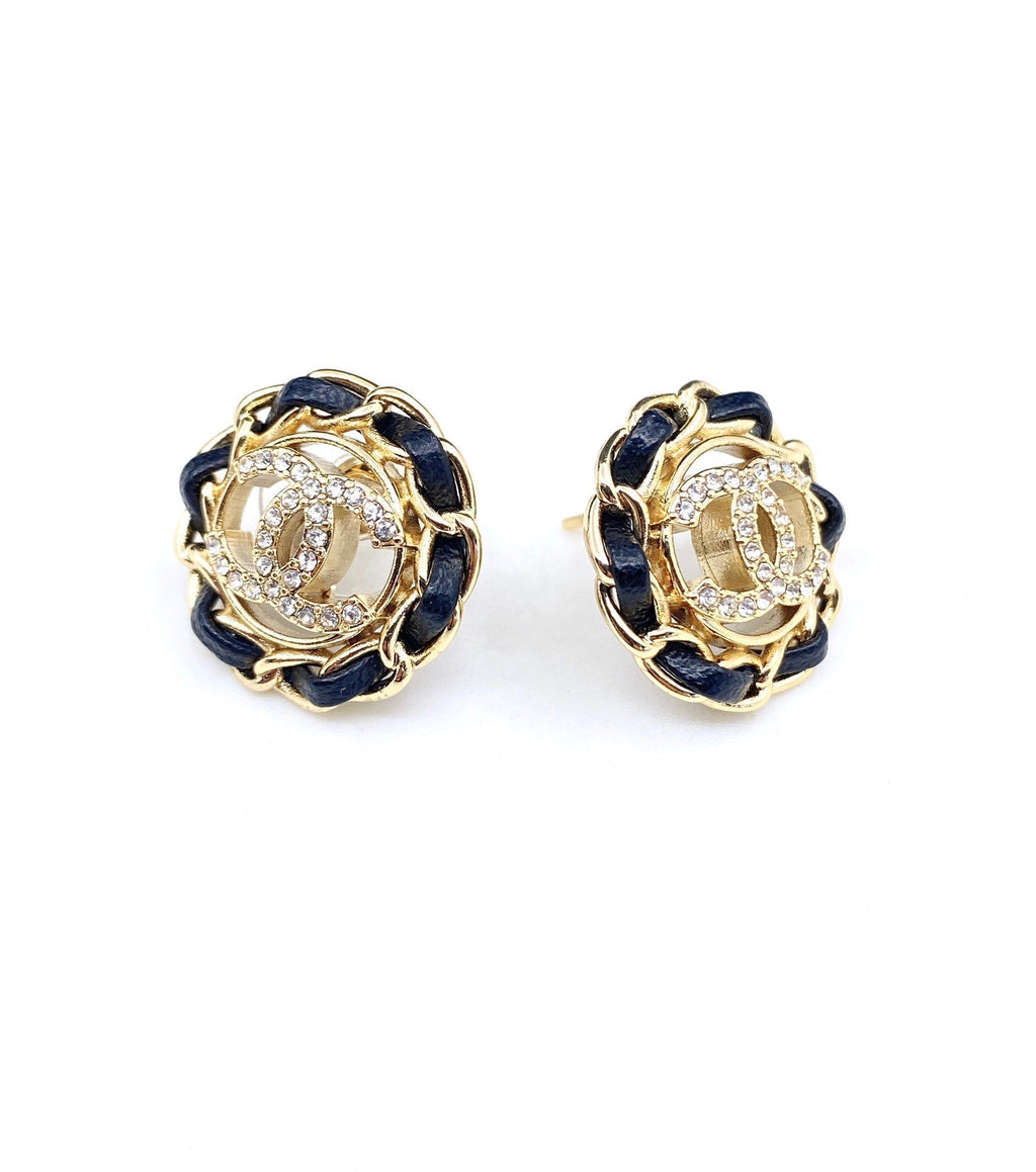 Chanel Black Leather Earrings - 18K Yellow Gold