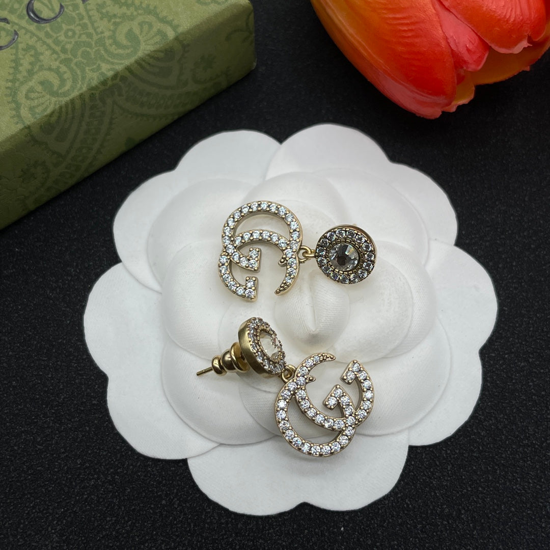 Gucci Double G Crystal Earrings - 18K Yellow Gold