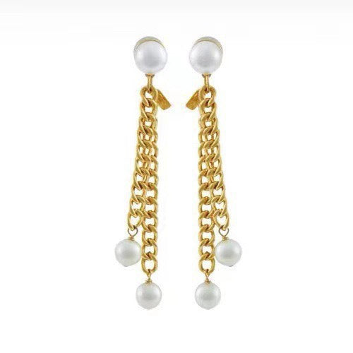 Celine Triomphe Pearls Long Earrings - 18K Yellow Gold