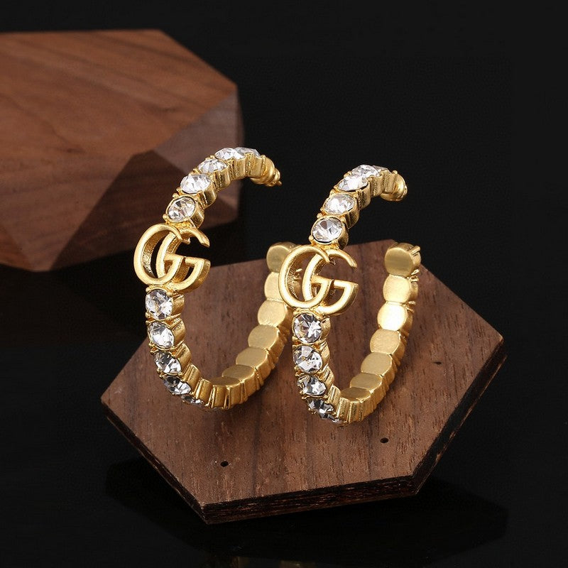 Gucci Double G Color Crystal Earrings - 2 cm Height - 18K Yellow Gold