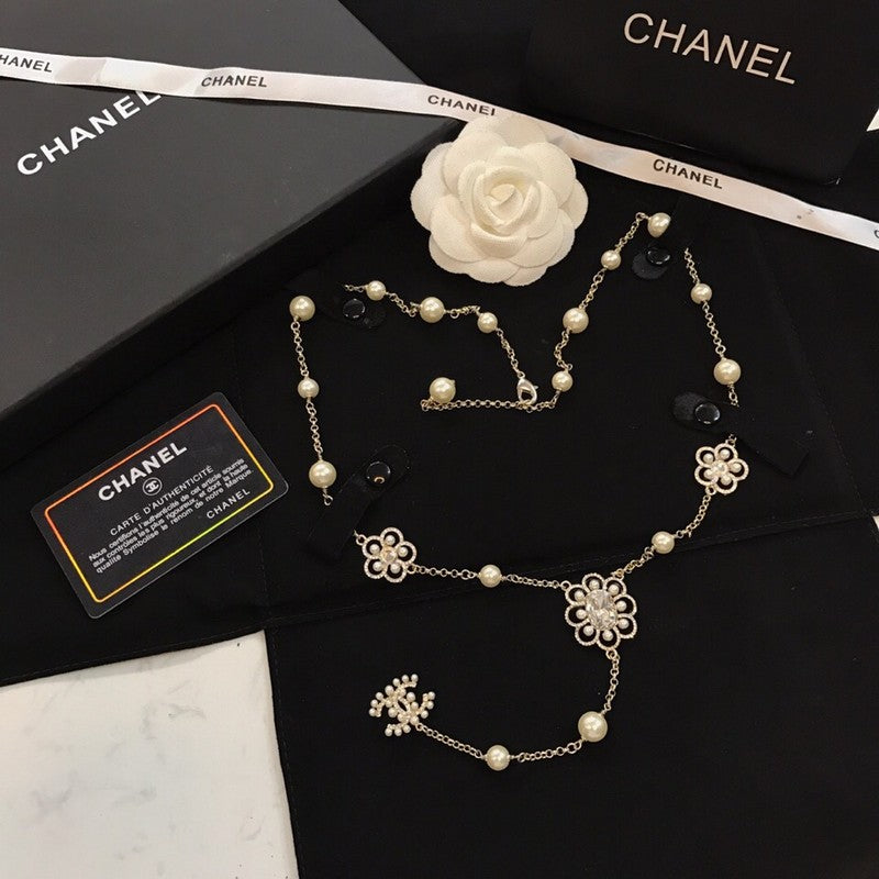 Chanel Flowers Pearl Long Necklace