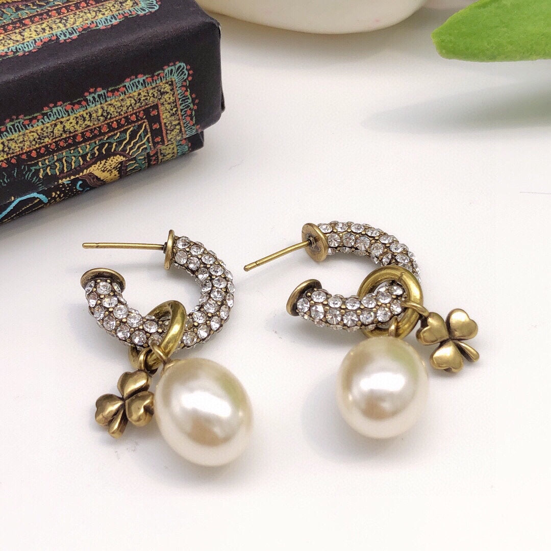 Dior March Grass Pearl Crystal Earrings