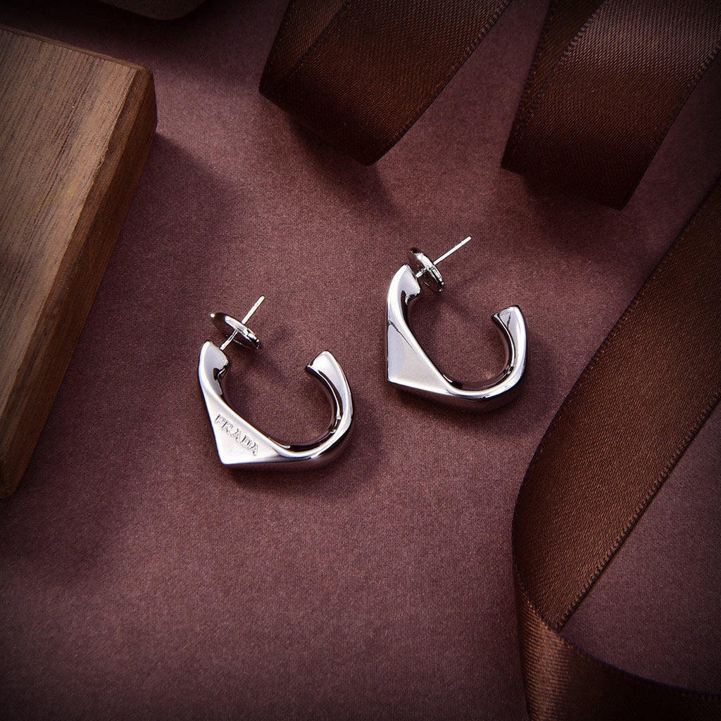Prada Triangle Open Earrings - 18K Gold