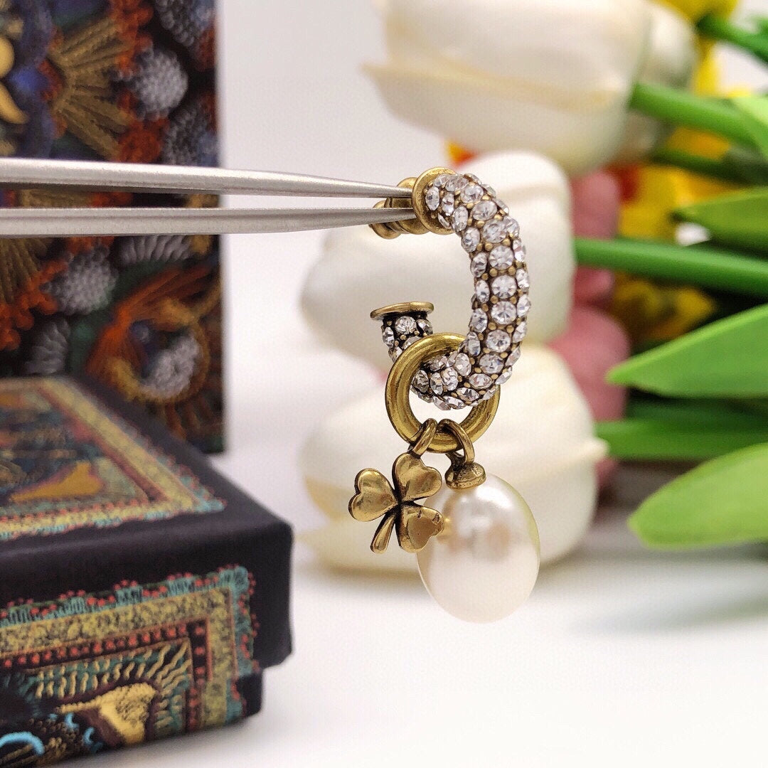 Dior March Grass Pearl Crystal Earrings