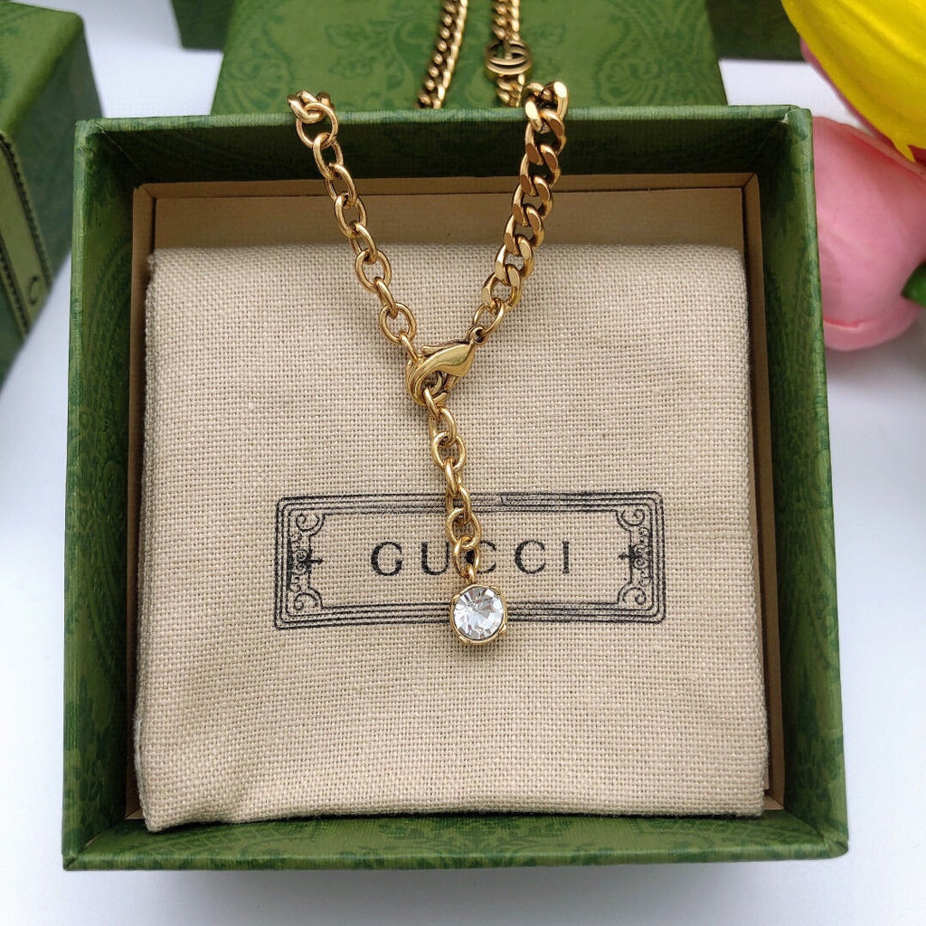 Gucci Double G Flower Crystal Necklace