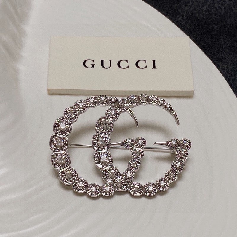 Gucci Double G Crystal Brooch