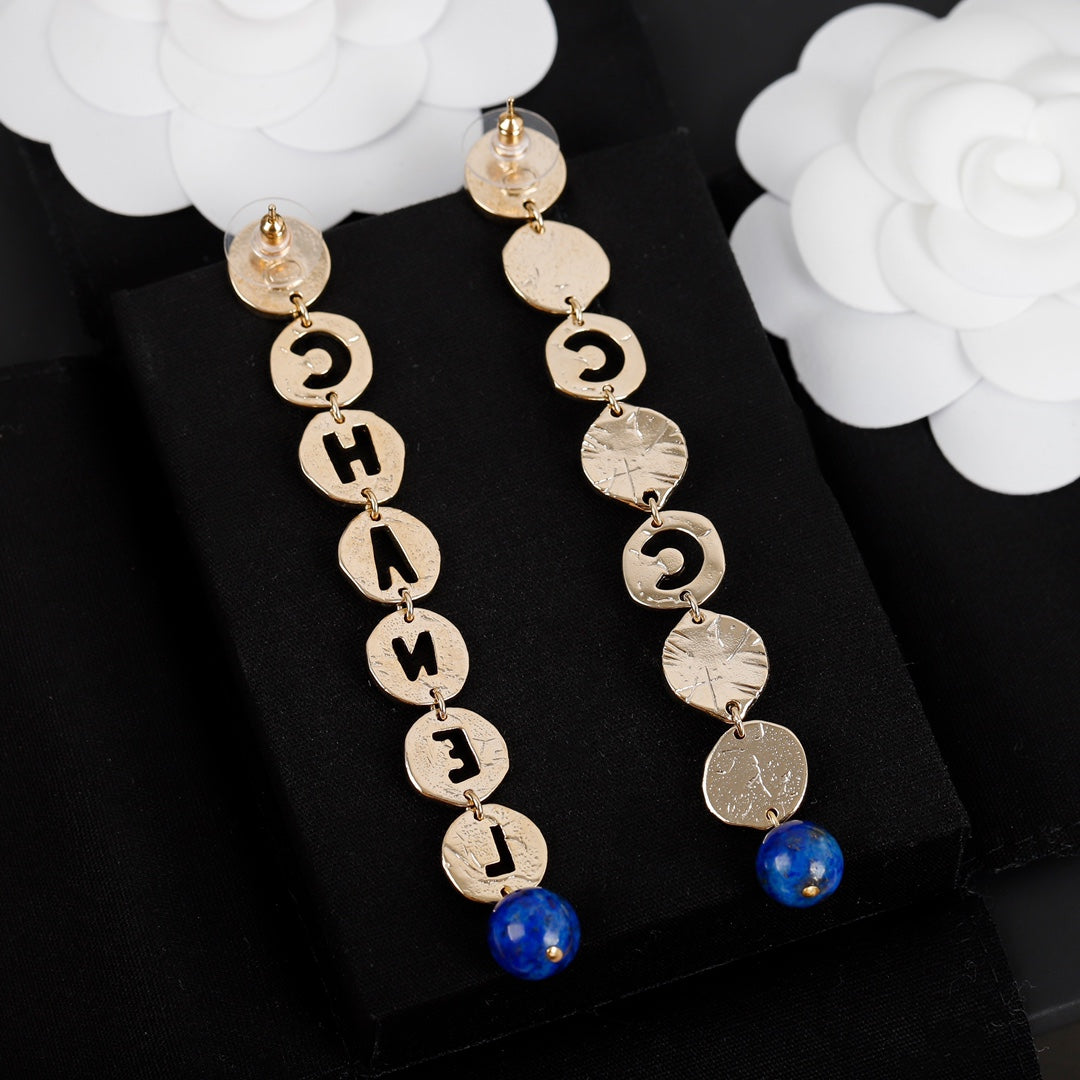 Chanel Script Pendant Earrings - 18K Yellow Gold