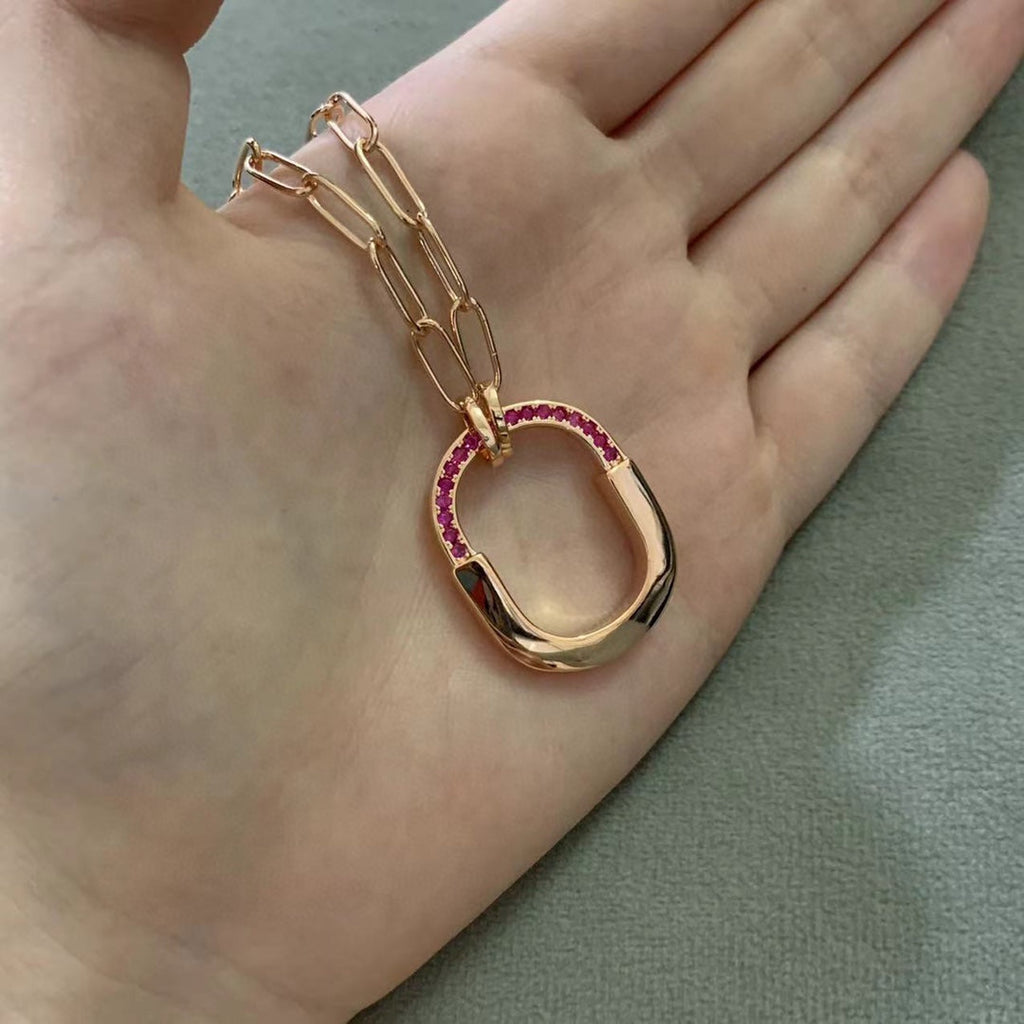 Tiffany Lock Pink Pave Moissanite Necklace