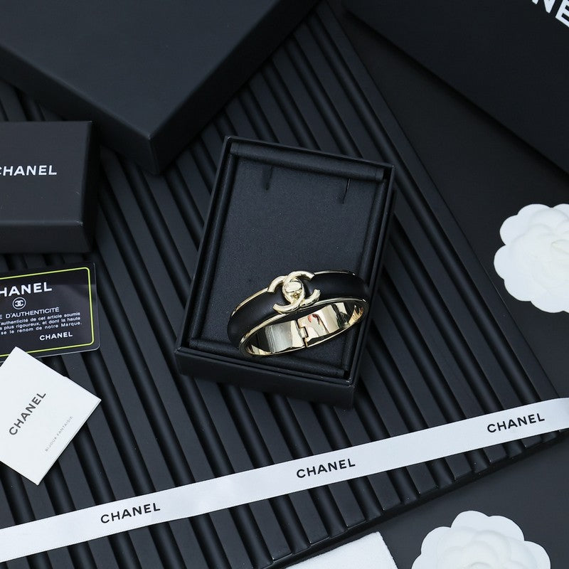 Chanel Black Leather Cuff Bracelet
