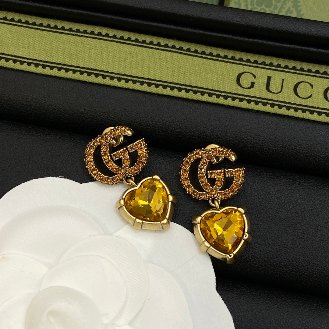 Gucci Double G Yellow Crystal Earrings - 18K Yellow Gold