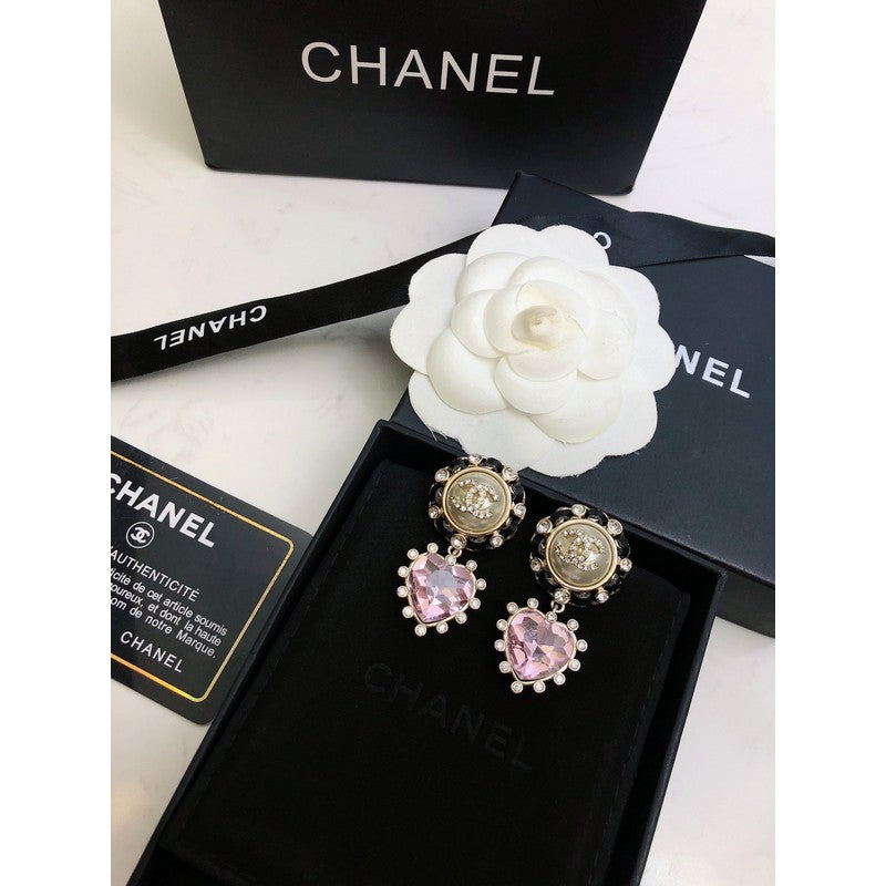 Chanel Heart Pink Crystal Earrings - 18K Yellow Gold