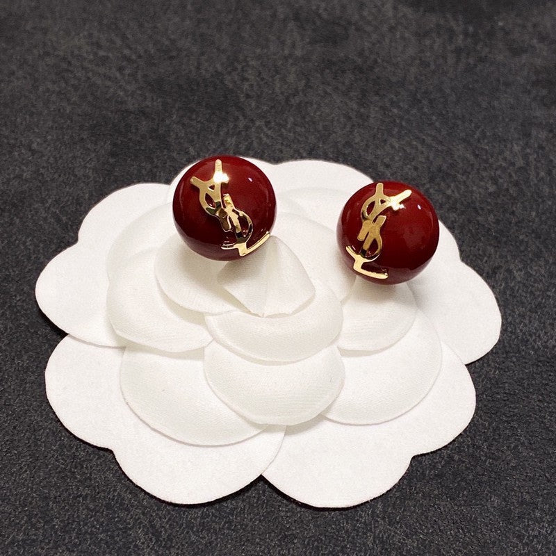 YSL White & Red Earrings - 18K Yellow Gold
