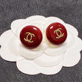 Chanel Wine Red Round Earrings - 18K Yellow Gold