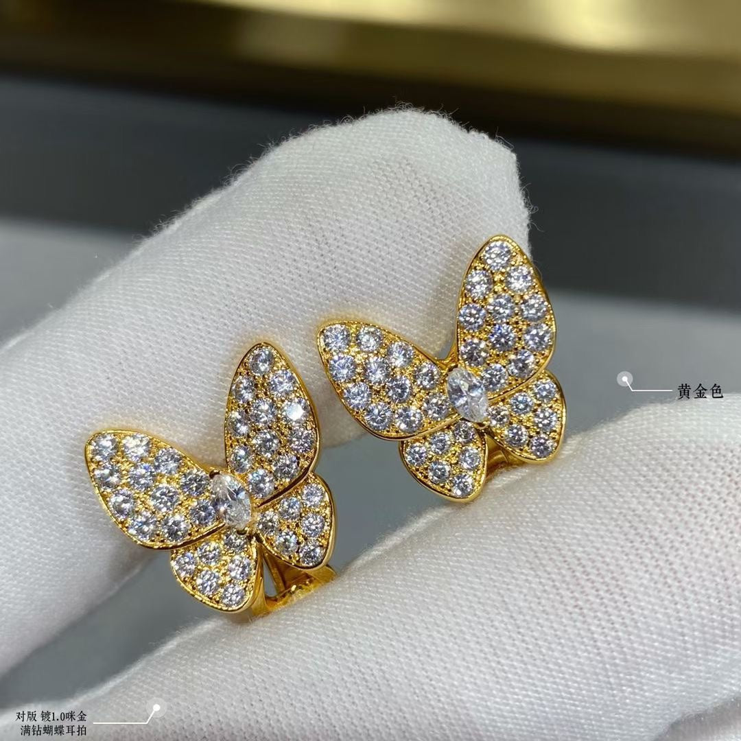 Two Butterfly Diamond Earrings - 18K Gold
