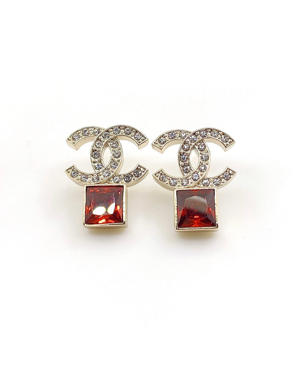 Chanel Red Crystal Earrings - 18K Yellow Gold