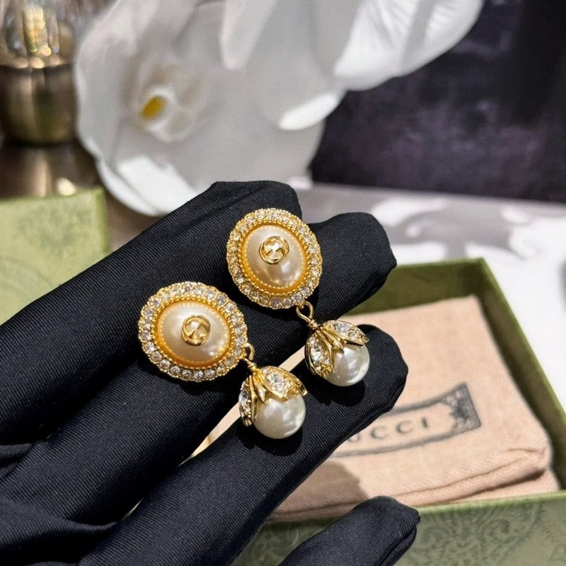 Gucci Double G Flower Pearl Earrings - 18K Yellow Gold