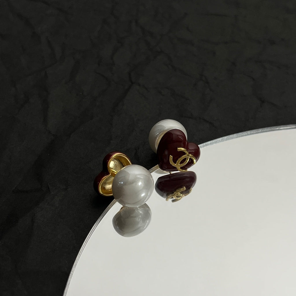 Chanel Red Heart Earrings - 18K Yellow Gold
