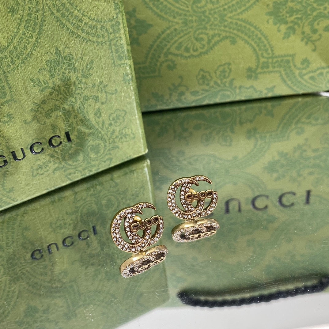 Gucci Double G Logo Diamond Earrings - 18K Yellow Gold