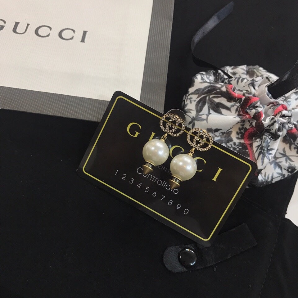 Gucci Double G Pearl Pendant Earrings - 18K Yellow Gold