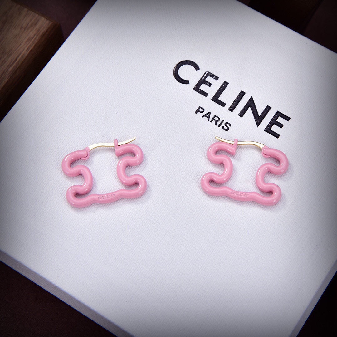 Celine Triomphe Color Resin Earrings - 18K Yellow Gold