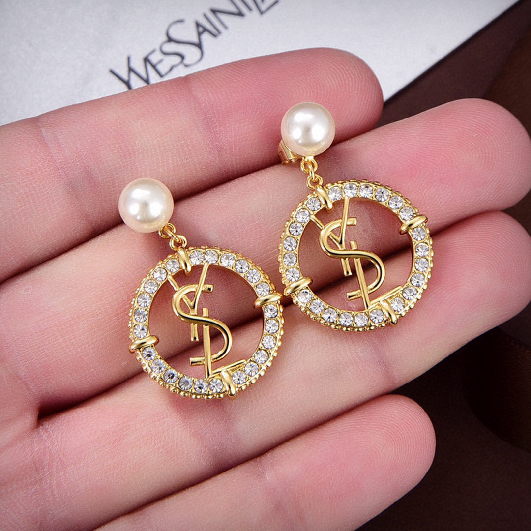 YSL Circle Diamond Earrings - 18K Yellow Gold