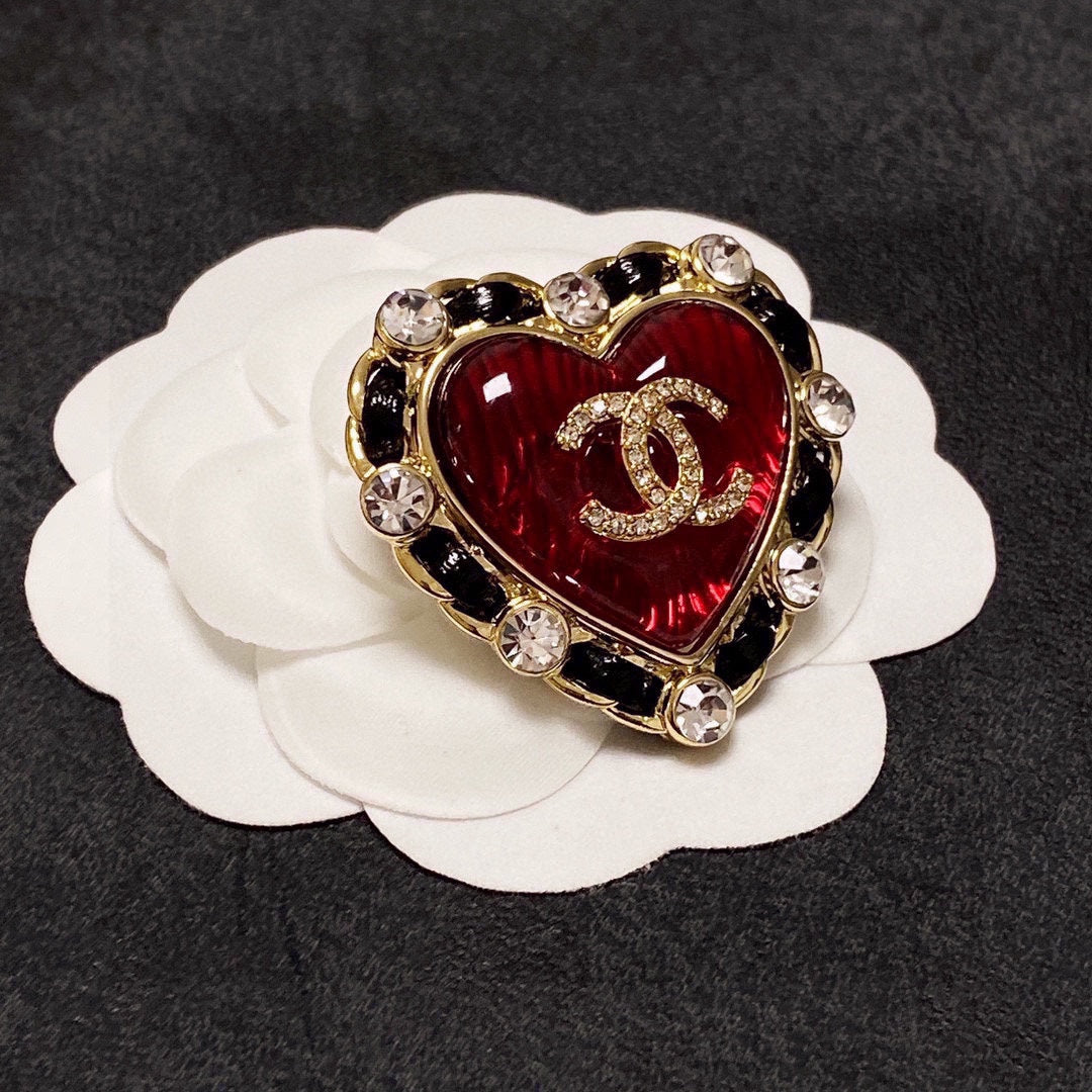 Chanel Red Crystal Heart Brooch