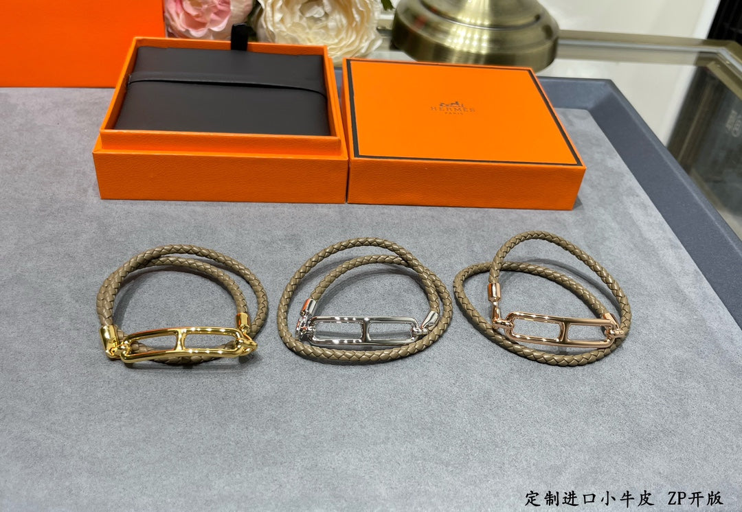 Hermes Roulis Double Tour Grey Bracelet - 18K Gold